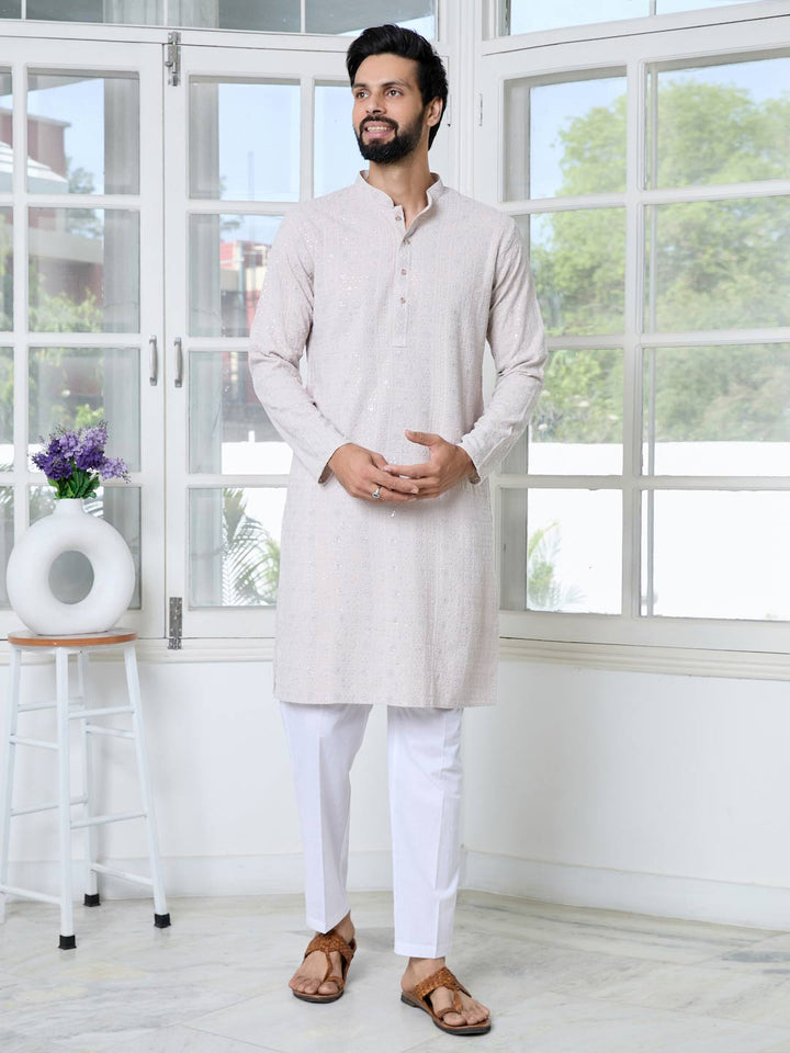 Men Thistle Purple Ethnic Motifs Sequins Embroidered Straight Kurta with Pyjama with Pyjama