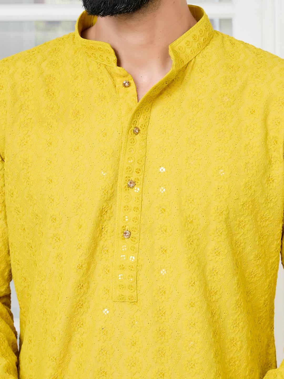Yellow Embroidered Rayon Straight Kurta with Pyjama with Pyjama