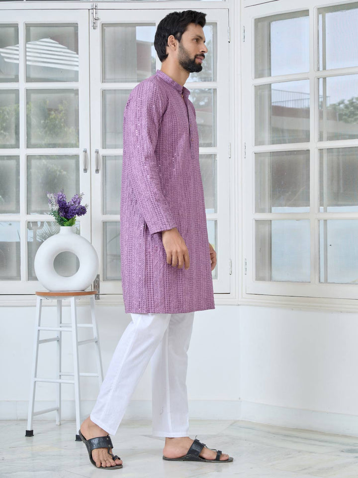 Purple Embroidered Rayon Straight Kurta with Pyjama with Pyjama