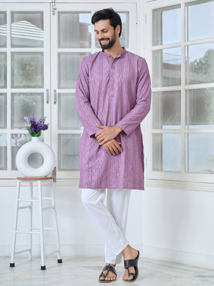 Purple Embroidered Rayon Straight Kurta with Pyjama with Pyjama