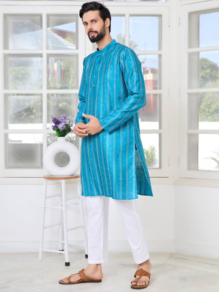 Blue Embroidered Chanderi Silk straight Kurta with Pyjama with Pyjama