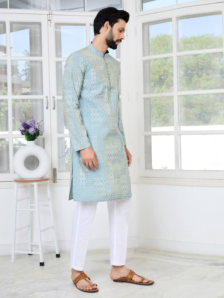 Gray Embossed Printed and Foil Printed Straight Kurta with Pyjama with Pyjama