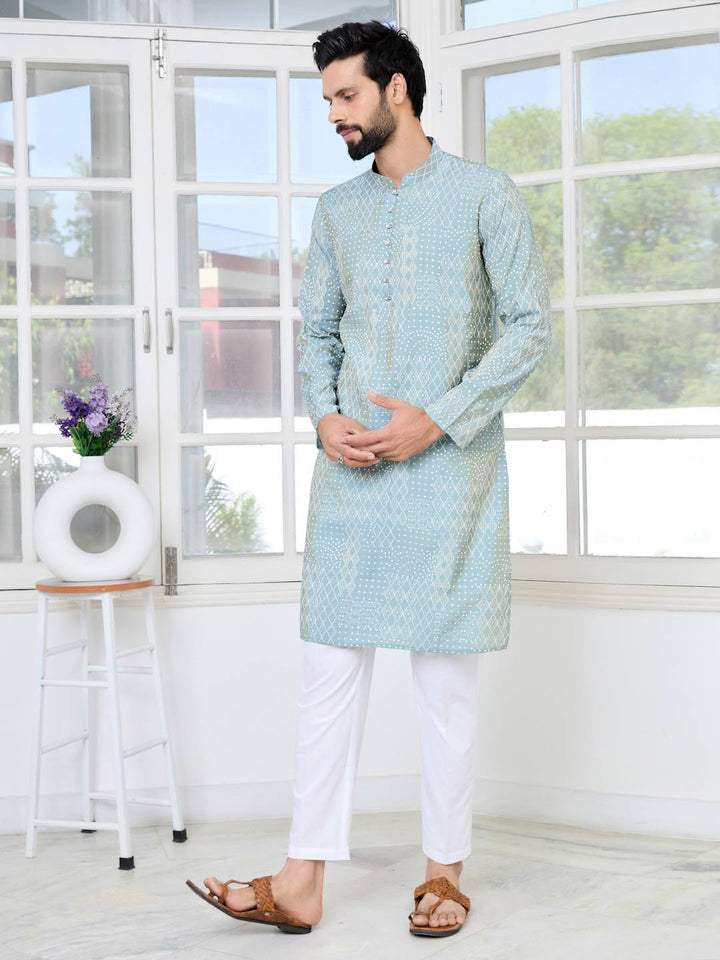 Gray Embossed Printed and Foil Printed Straight Kurta with Pyjama with Pyjama