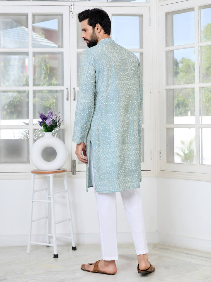 Gray Embossed Printed and Foil Printed Straight Kurta with Pyjama with Pyjama