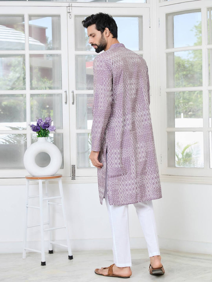 Purple Embossed Printed and Foil Printed Straight Kurta with Pyjama with Pyjama