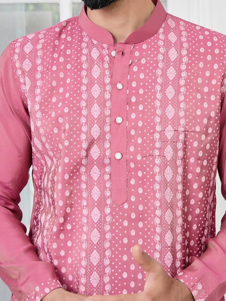 Light Plum Embossed Printed and Foil Printed Straight Kurta with Pyjama with Pyjama