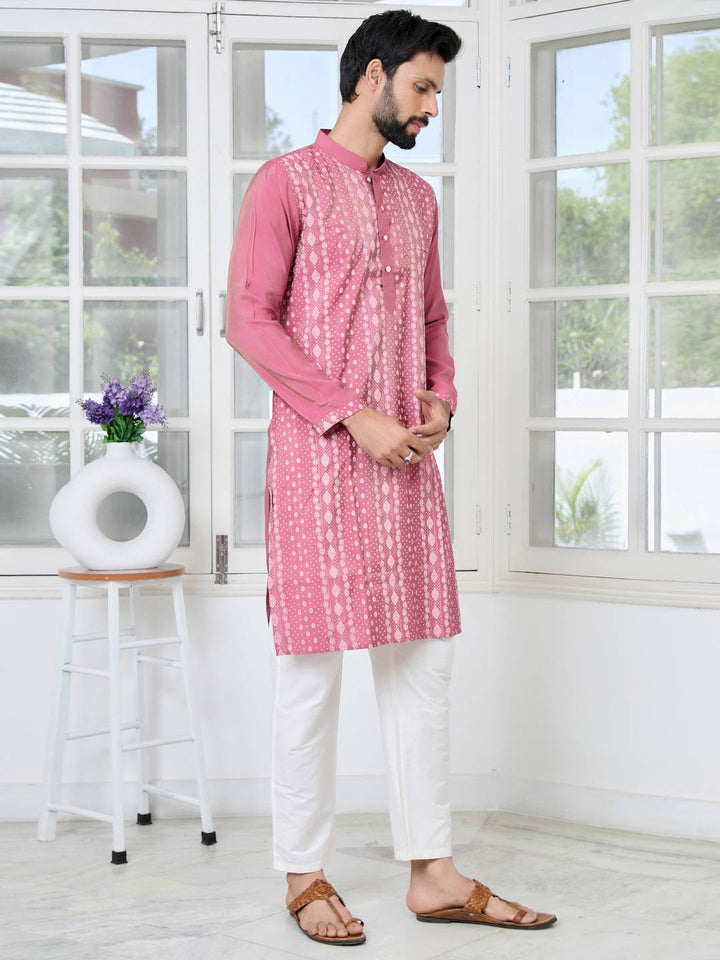Light Plum Embossed Printed and Foil Printed Straight Kurta with Pyjama with Pyjama