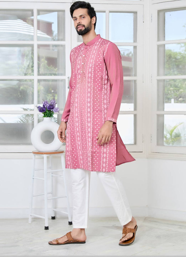 Light Plum Embossed Printed and Foil Printed Straight Kurta with Pyjama with Pyjama