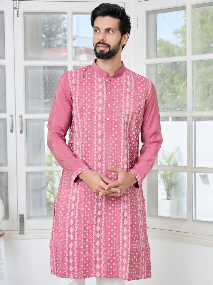 Light Plum Embossed Printed and Foil Printed Straight Kurta with Pyjama with Pyjama