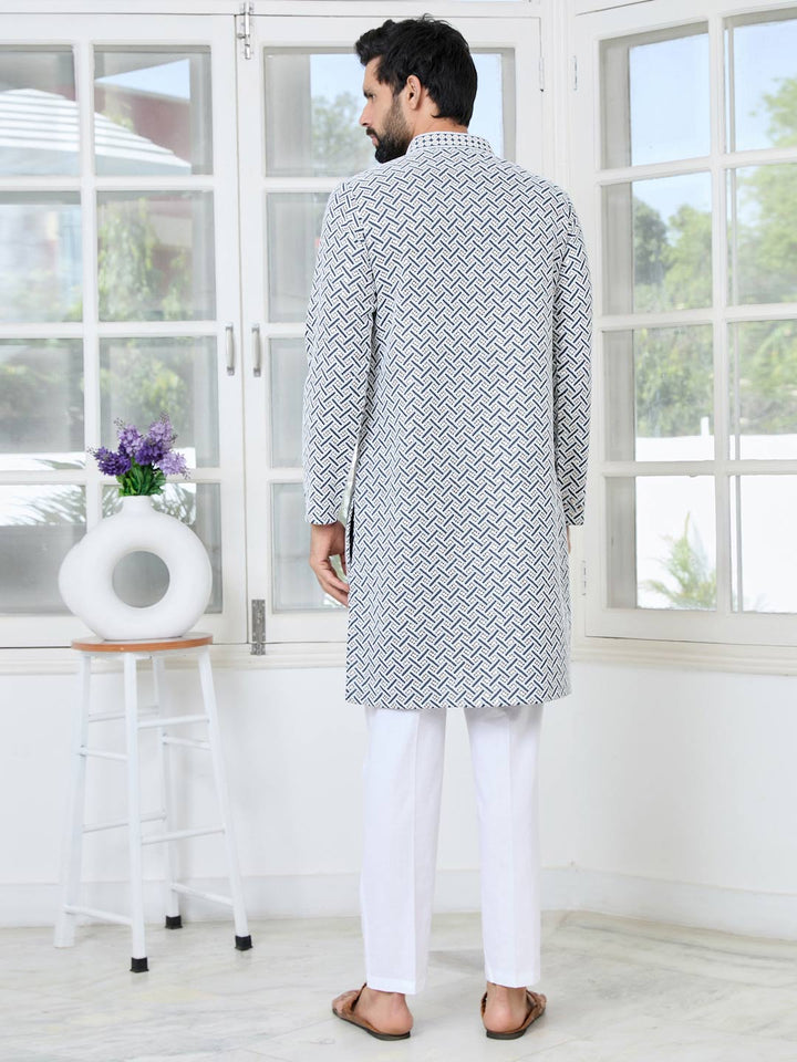 Dark Gray Thread Embroidered and Sequinned Rayon Straight Kurta with Pyjama