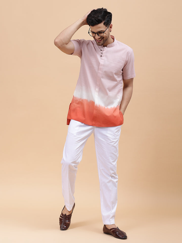 Ombre Dyed Pure Cotton Men's Short Kurta