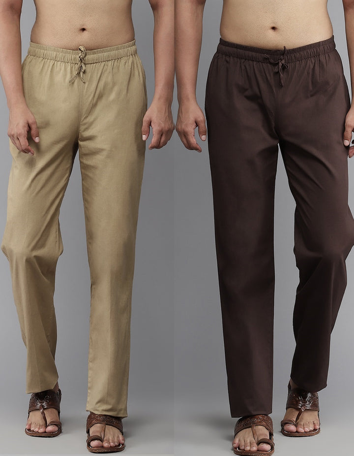 Combo Pack of 2: Deep Brown & Brown Solid Cotton Pyjamas