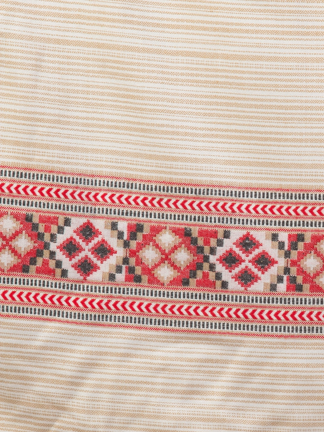 Tweedle Kullu Pattern Wool Blend Shawl for Men | Traditional Himachali Design | Off-White -  40x80