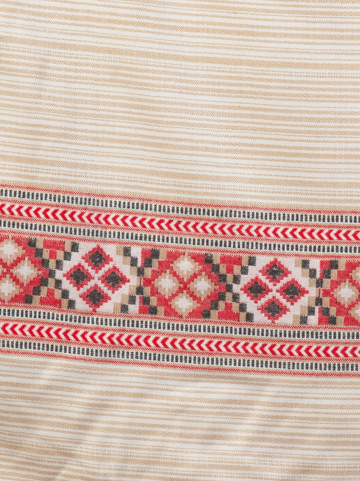 Tweedle Kullu Pattern Wool Blend Shawl for Men | Traditional Himachali Design | Off-White -  40x80