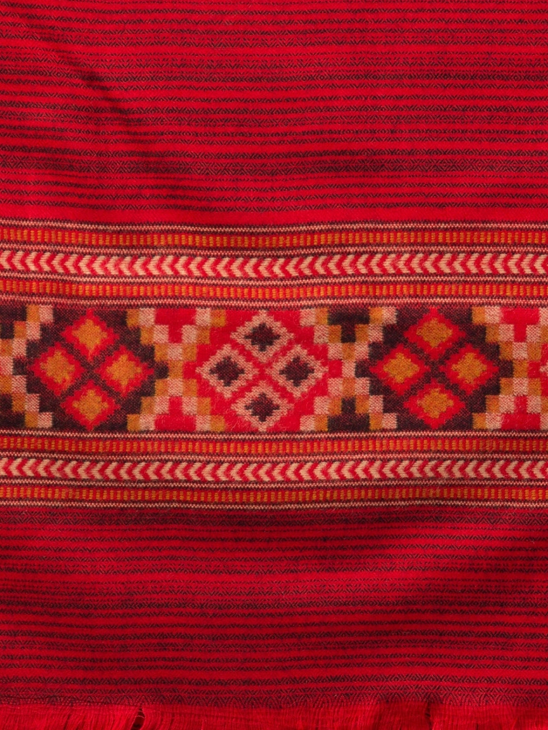 Tweedle Kullu Pattern Wool Blend Shawl for Men | Traditional Himachali Design | Red -  40x80