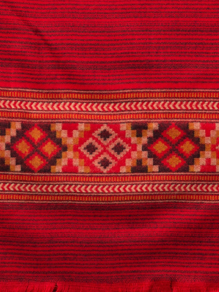 Tweedle Kullu Pattern Wool Blend Shawl for Men | Traditional Himachali Design | Red -  40x80