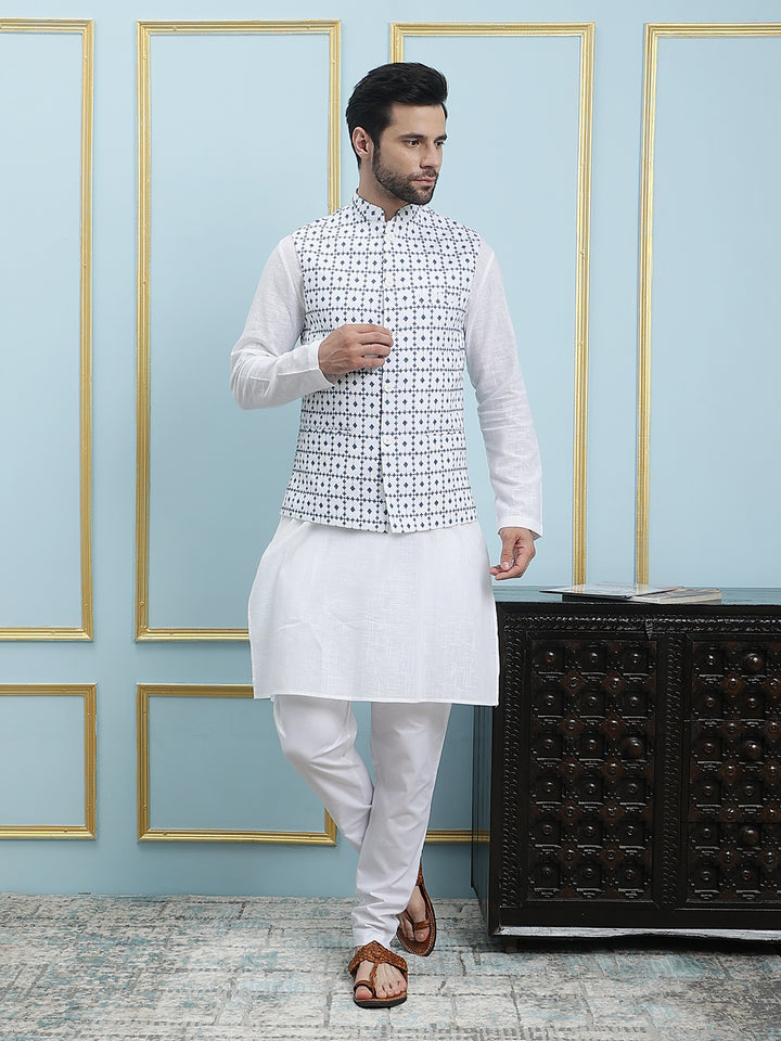 Pure Cotton Embroidered Nehru Jacket