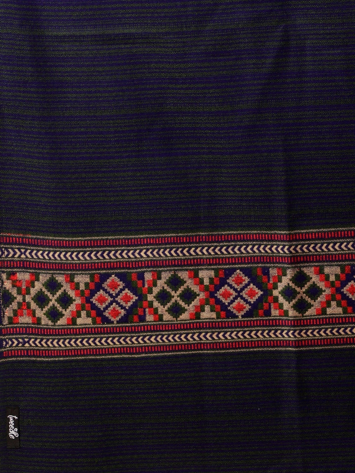 Tweedle Kullu Pattern Wool Blend Shawl for Men | Traditional Himachali Design| Dark Blue -  40x80