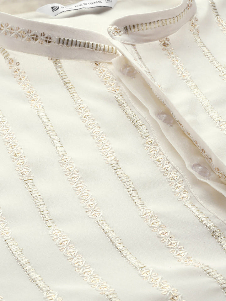 Men's Off-White & Gold Sequined Chanderi Silk Kurta