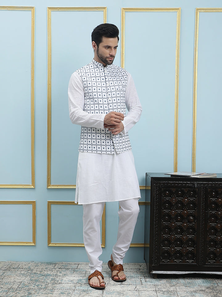 Pure Cotton Embroidered Nehru Jacket