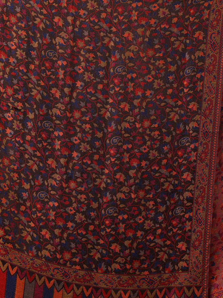 Tweedle Kashmiri Kani Stole for Men, Reversible Silk Modal Bamboo Scarf for Gents - Black
