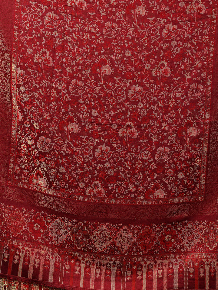 Tweedle Men’s Naira Kani and Zari Border Shawl/ Stole - maroon, Size - 40 x 80 inches