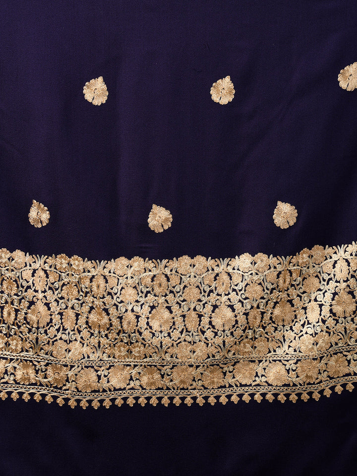 Tweedle Men’s Kashmiri Aari Embroidery Shawl / Stole - Navy Blue, Size - 40 x 80 inches