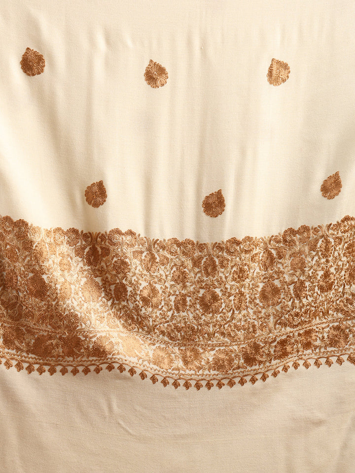 Tweedle Men’s Kashmiri Aari Embroidery Shawl / Stole - Off-White, Size - 40 x 80 inches