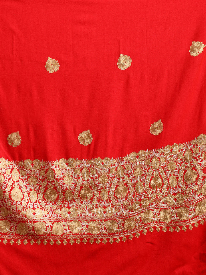 Tweedle Men’s Kashmiri Aari Embroidery Shawl / Stole - Red, Size - 40 x 80 inches