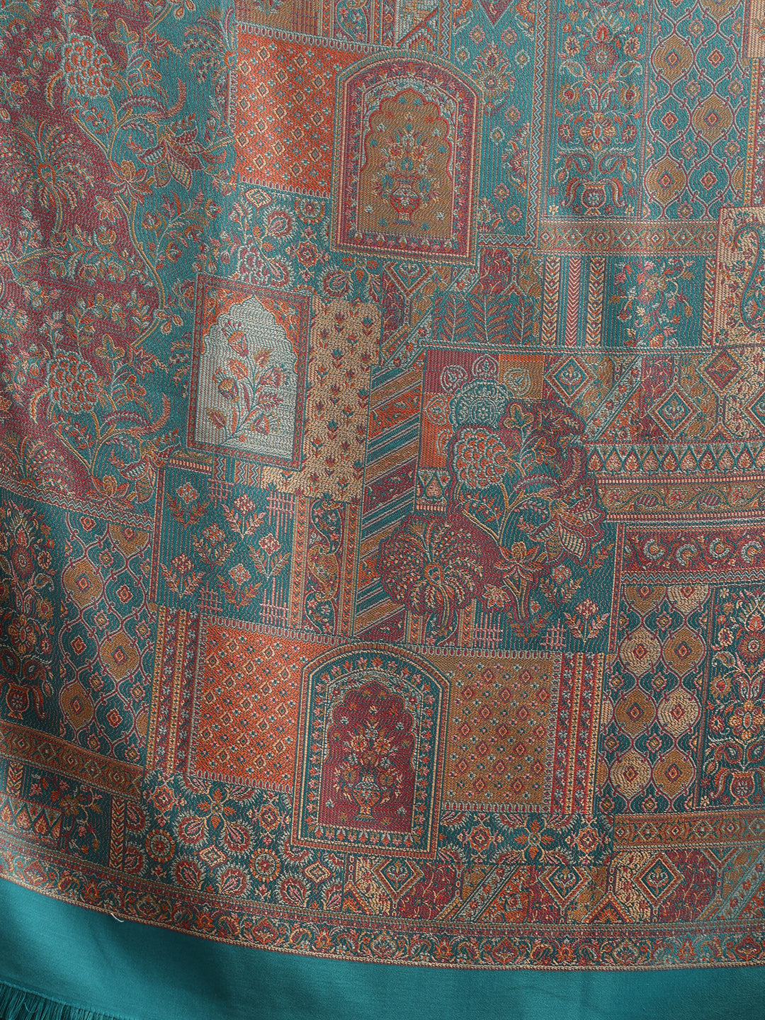 Tweedle Men’s Jamawar Shawl, Faux Pashmina, Reversible Design, Turquoise – Size 40 x 80 inches