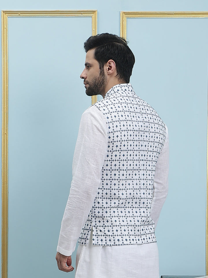 Pure Cotton Embroidered Nehru Jacket