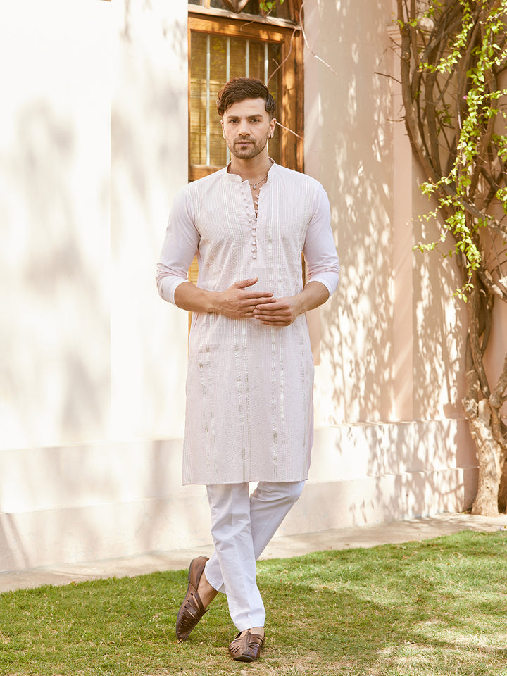 Gota Strips and Thread Worked Pure Cotton Straight Kurta with Pyjama