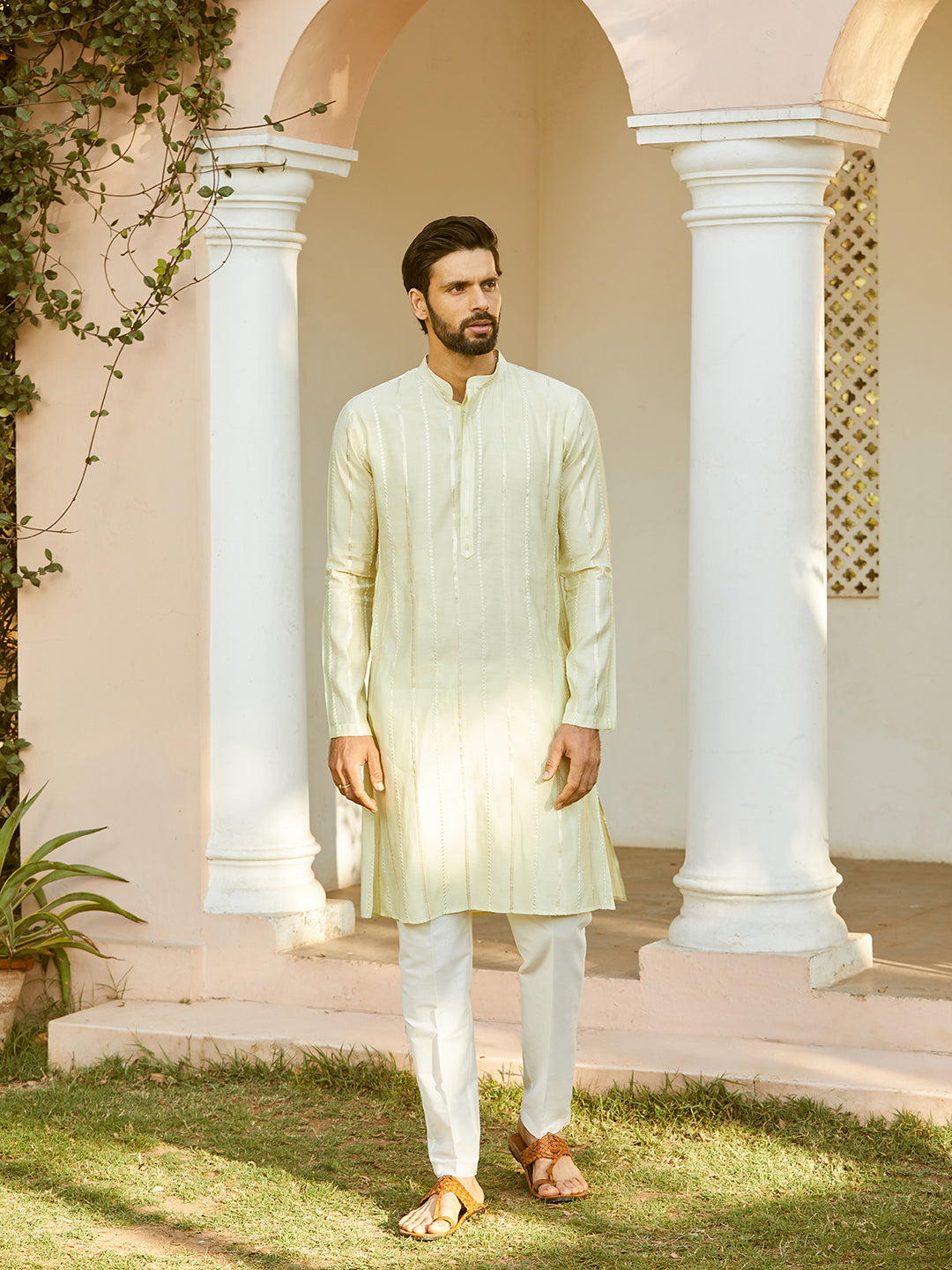 Sequins Embroidered Pure Chanderi Silk Straight Kurta with Pyjama