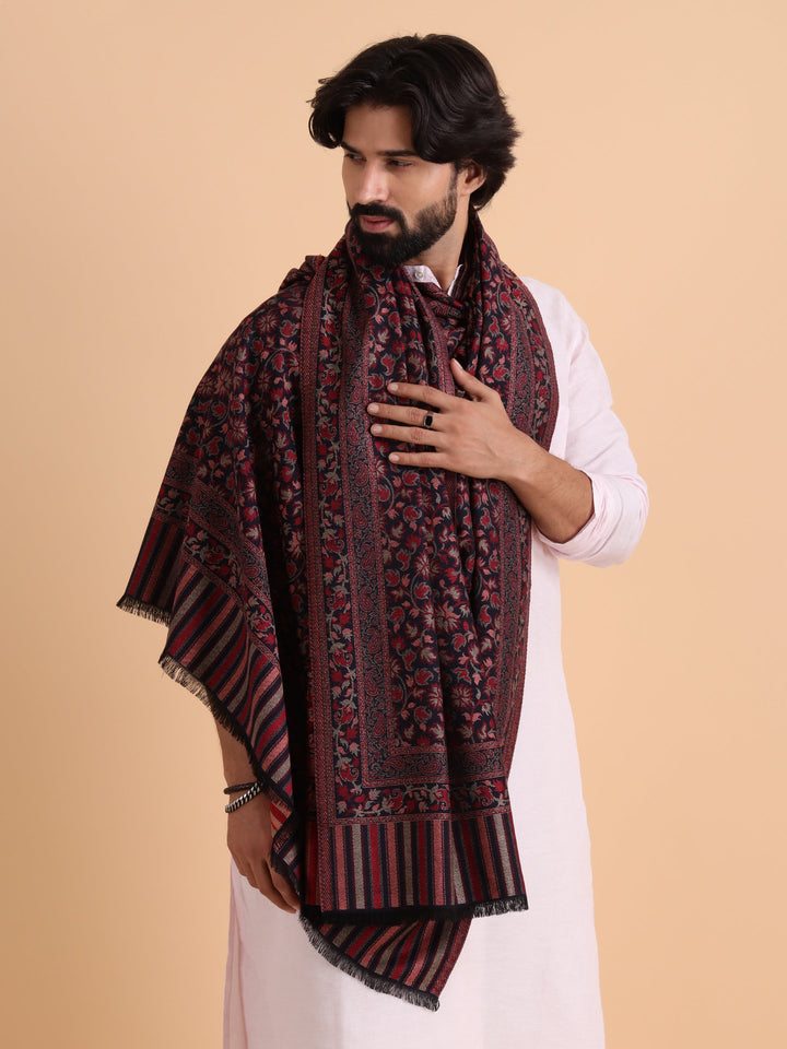 Tweedle Menâ€™s Traditional Kani Shawl for Winters - Navy Blue, Size - 40 x 80 inches