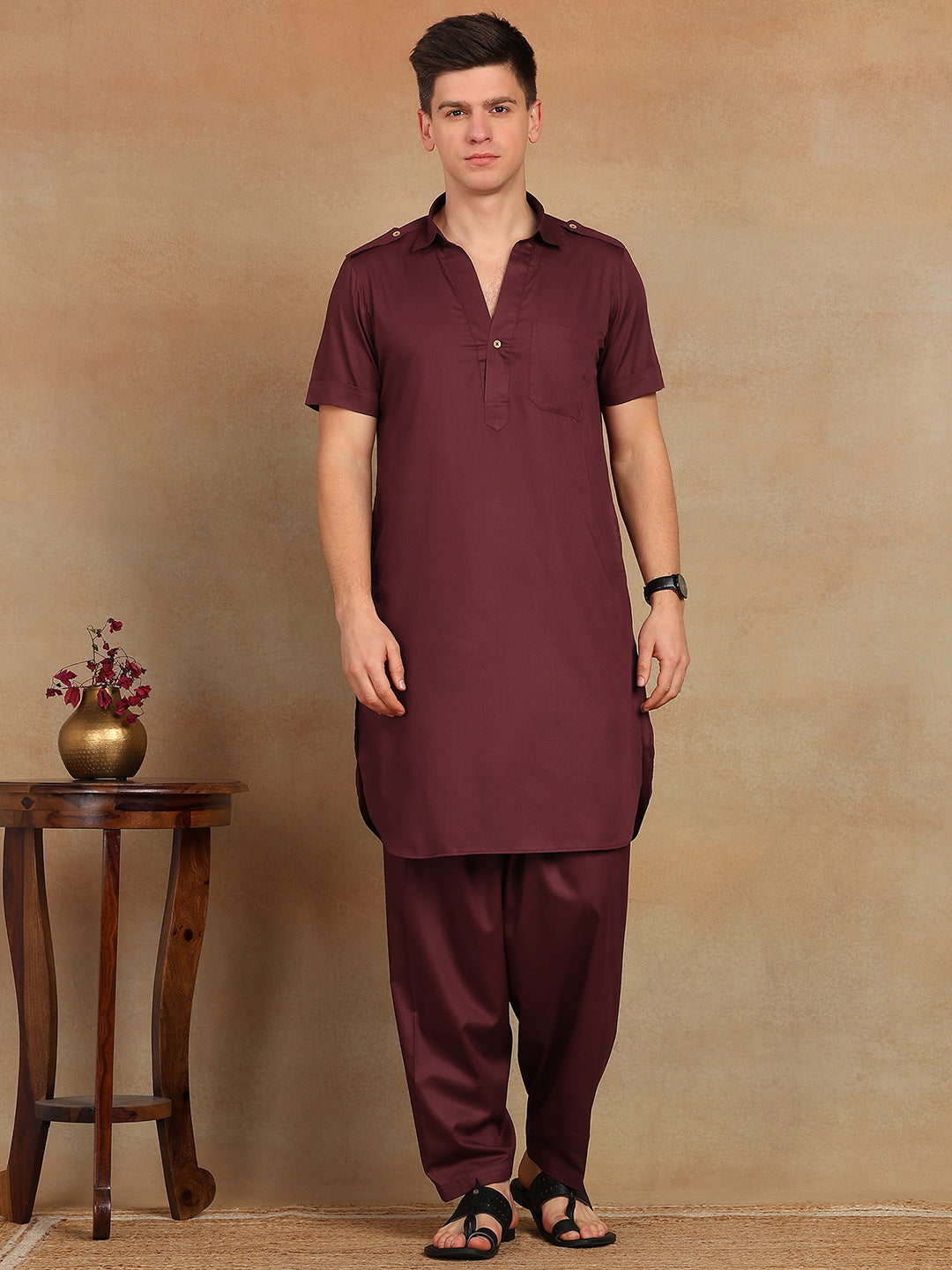 Men's Solid Pathani Kurta with Salwar