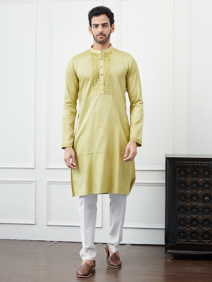 Embroidered Sequin Mirror Worked Pure Cotton Straight Kurta