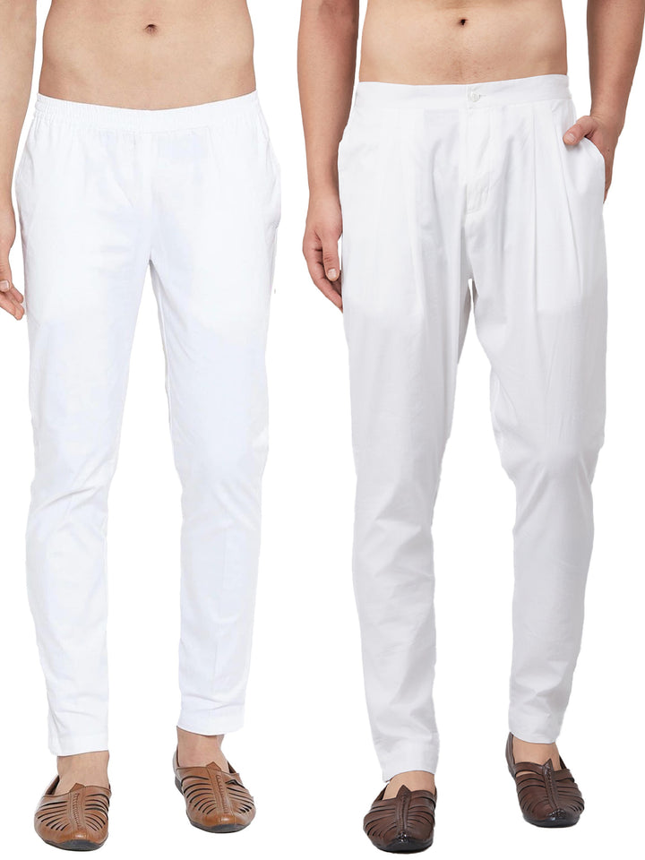 Combo Pack of 2: White Solid Cotton Pyjama and Cotton Trouser