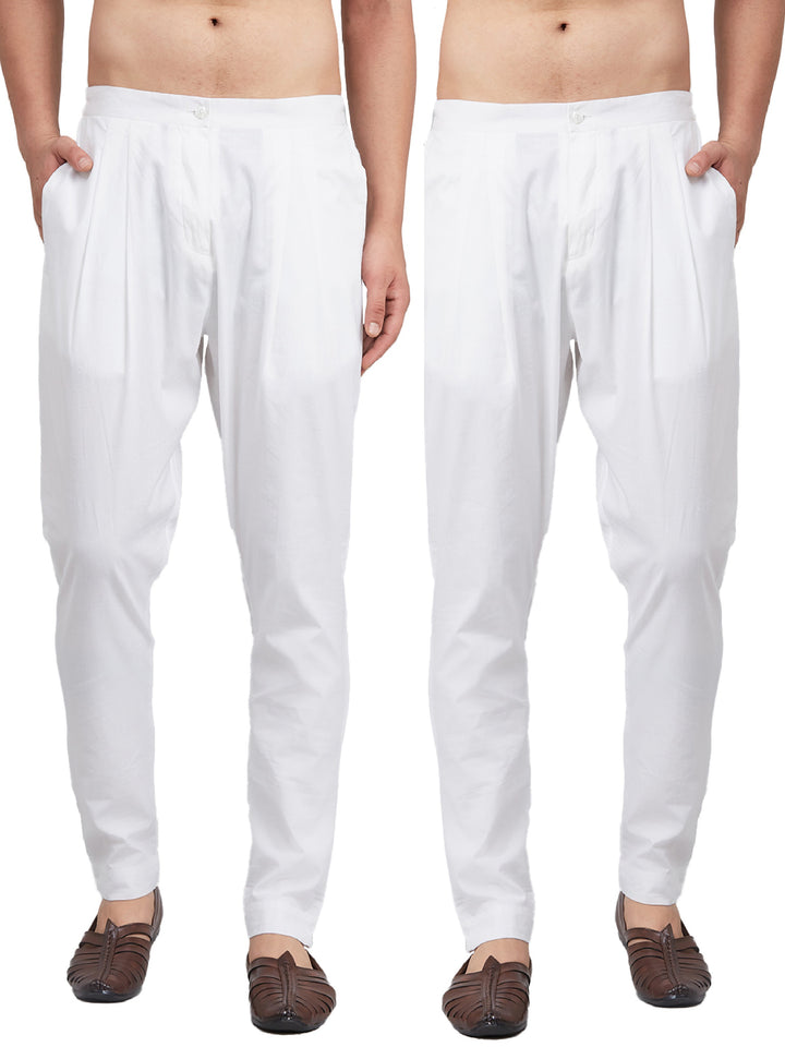 Combo Pack of 2: White Solid Cotton Trouser Pants