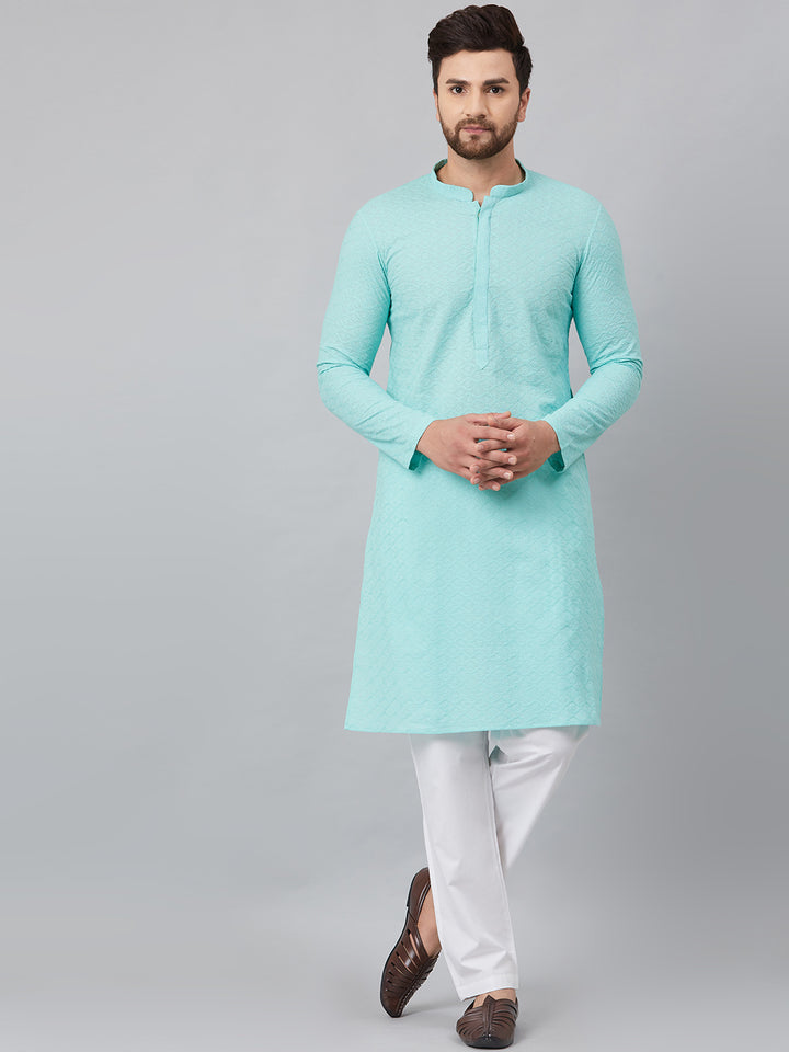 Lime Green Chikankari Embroidered Woven Design Straight Kurta With Pyjama