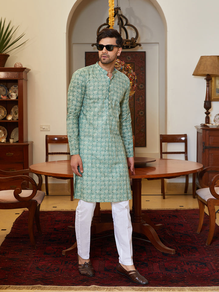 Leaf Printed Pure Cotton Straight Kurta
