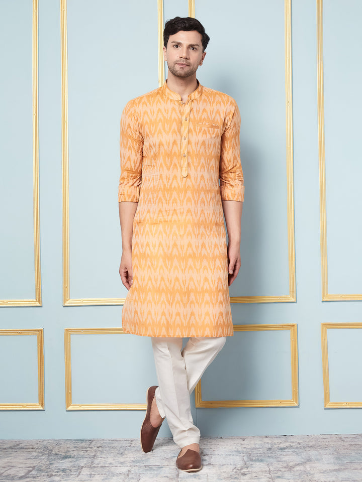 Mustard Ikat Printed Kurta With Pyjama