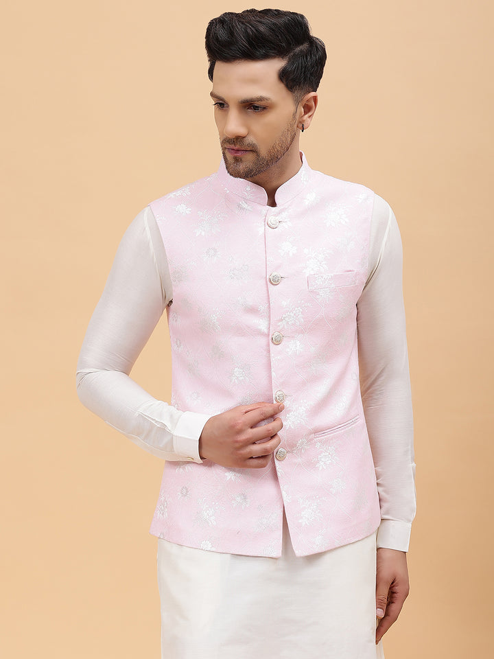 Pure Silk Kurta & Pyjama with Woven Jacquard Nehru Jacket