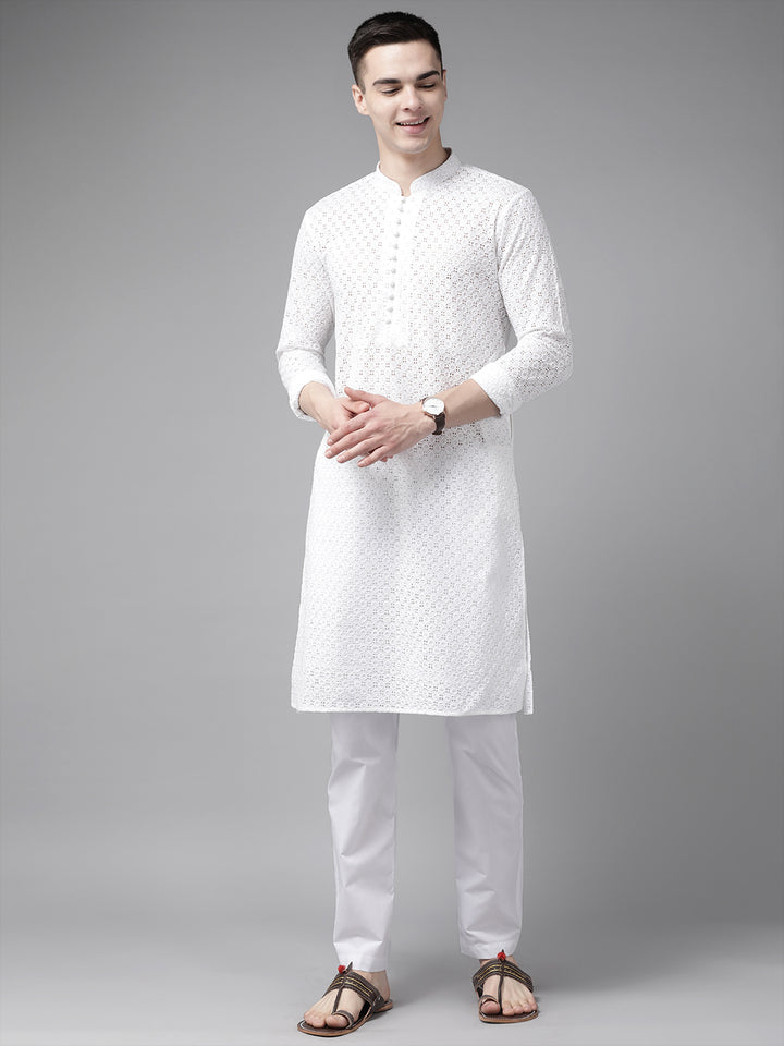 Pure Cotton Chikankari Embroidered Straight kurta with Pyjama