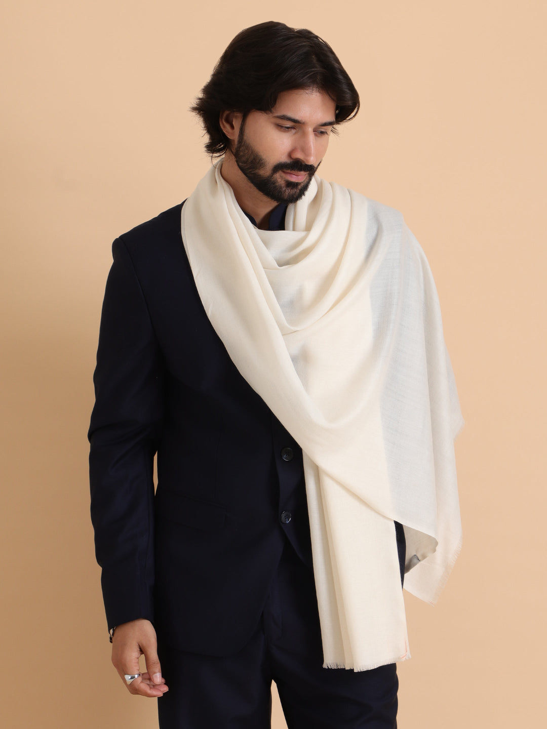 Tweedle Men’s Plain Woollen Stole / Scarf / Muffler– White