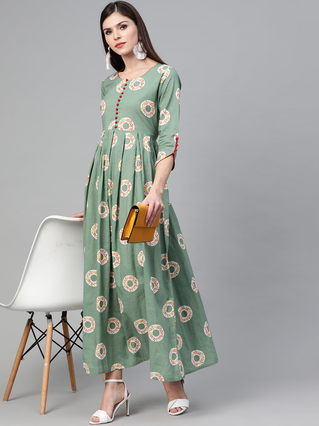 Green & Red Floral Printed Maxi Dress