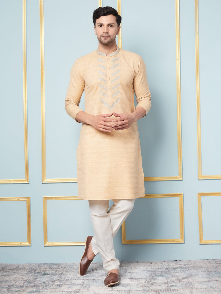 Pure Cotton Straight Kurta with Embroidered Neck Design