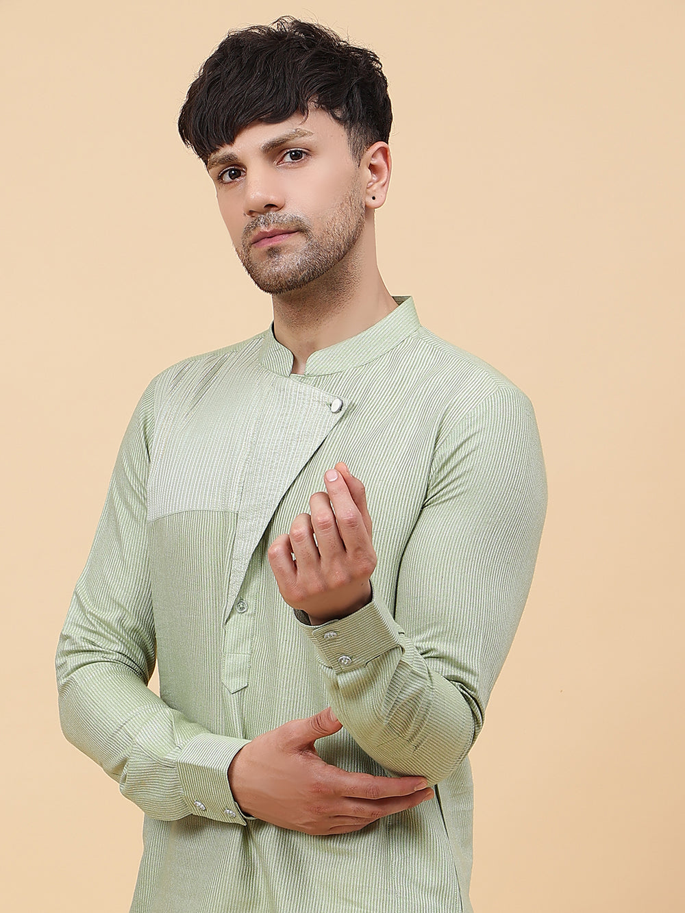 Woven Striped Straight Kurta With Pyjama – Green