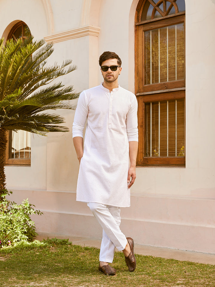 Pintuck with Thread work Pure Cotton Straight Kurta with Pyjama