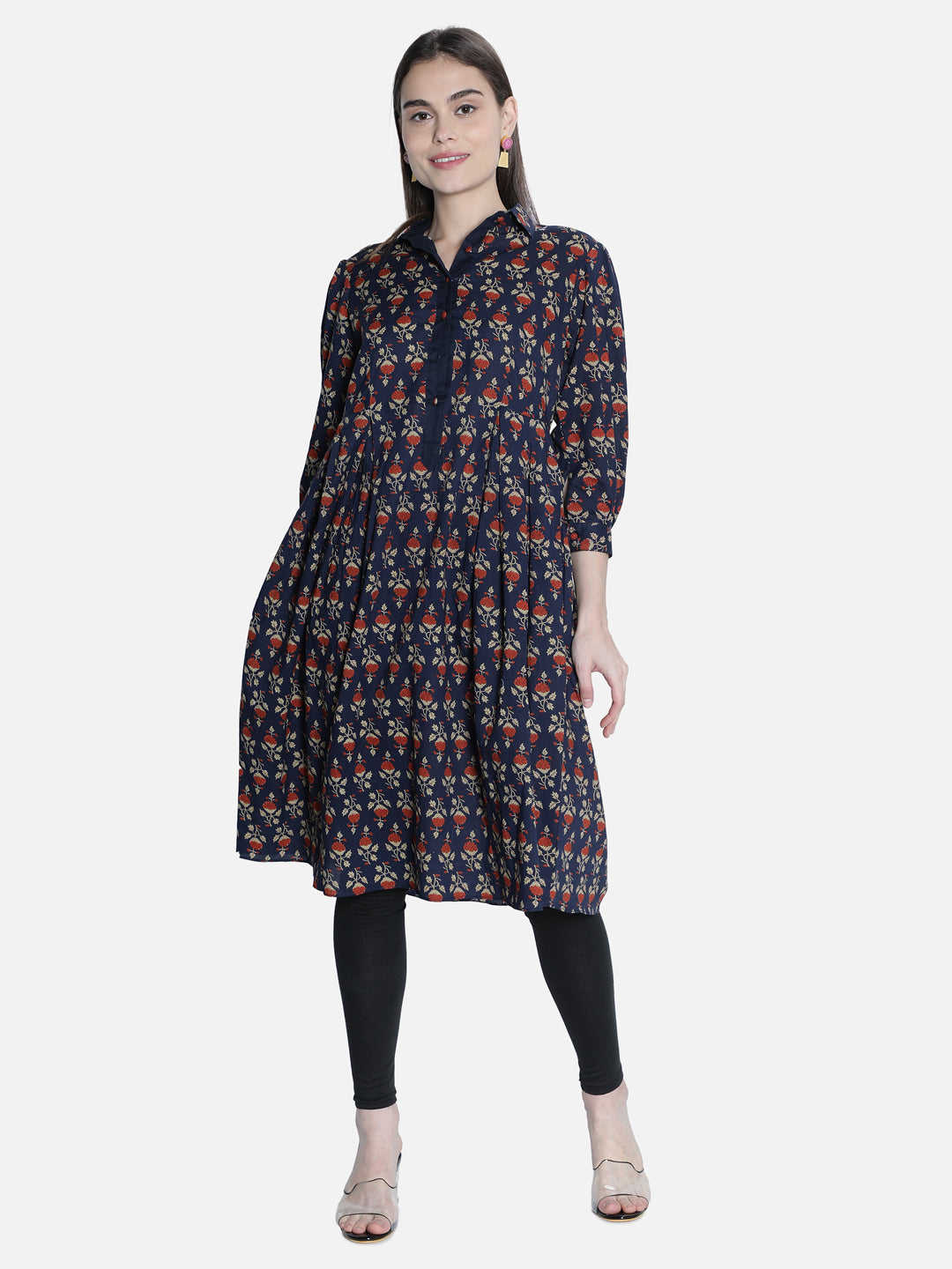 Women Blue And Maroon Printed Dress