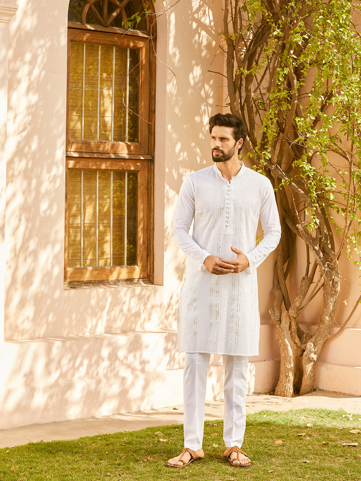 Pintuck with Thread work Pure Cotton Straight Kurta